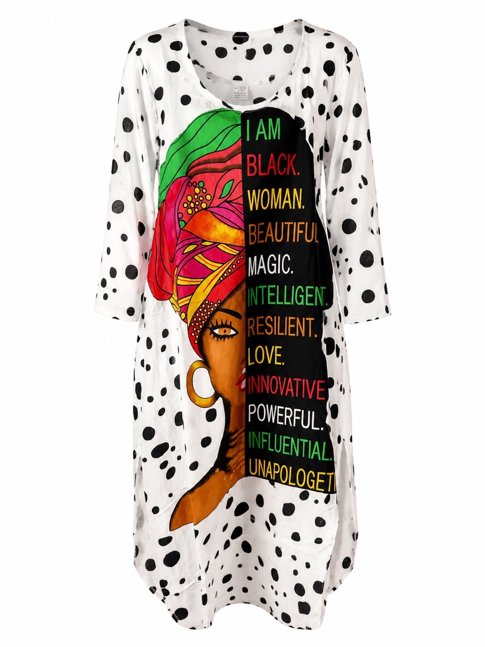 Sakkas White Polka Dot Tunic Dress with Multicolor Headwrap Graphic